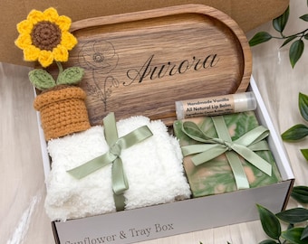 Custom Fall Care Package For Women, Hug In A Box: Personalized Tray, Soft Blanket, Crochet
