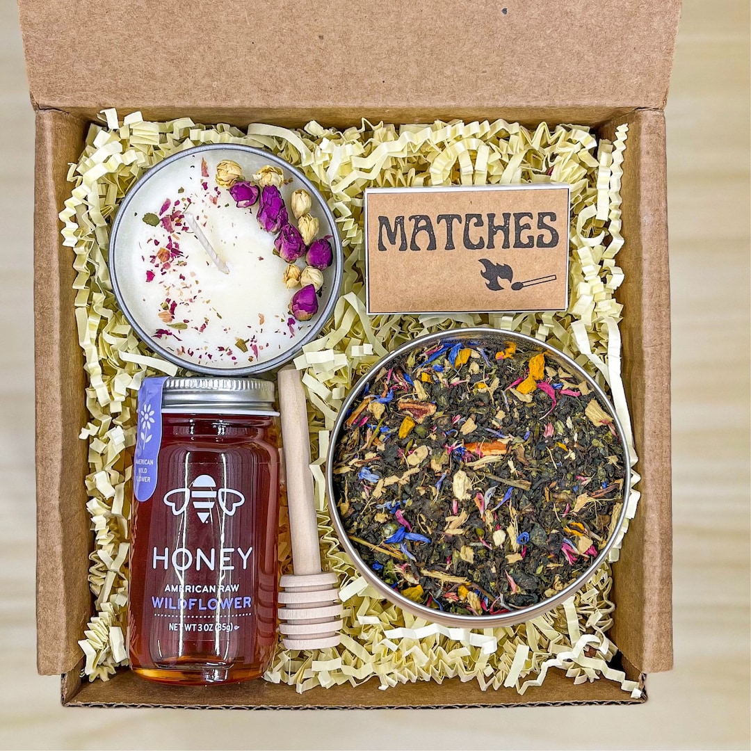 Organic Herbal Tea Set With Honey and Candle, Thinking of You Tea