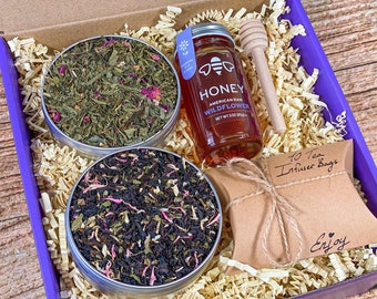 Organic Tea Gift Box, Gift Box for Friend, Feel Better Gift Box with Tea, CoWorker Gift Set with Organic Tea, Tea Gift Set with Honey