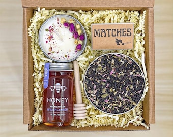 Tea Gift Box with Candle, Organic Tea Gift Set, Long Distance Gift, Loose Leaf Tea Kit, Self Care Gift Box, Feel Better Gifts, Birthday Gift