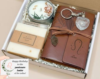 Leo Birthday Gift, Custom Zodiac Basket, Leo Gifts, Customized Keychain Set, Mens Care Box