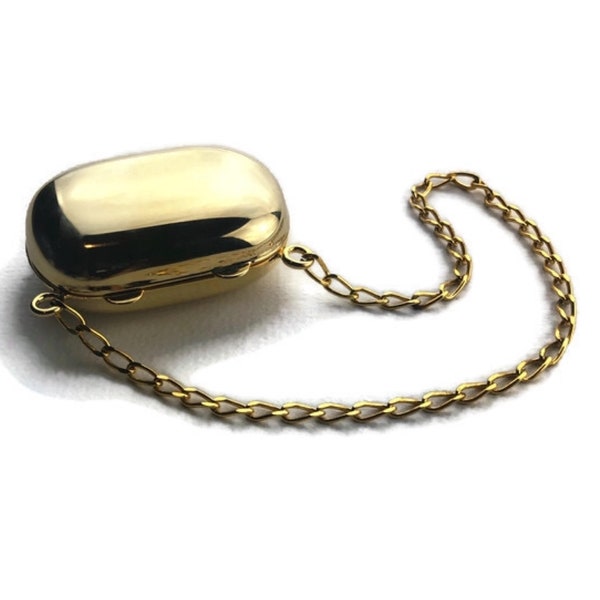 Vintage Gold Metal mini handbag rounded rectangle pillbox with Napa Italian Leather and Metal Strap