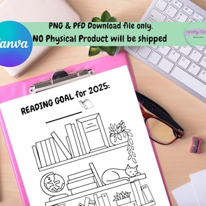 Bookshelf Reading Tracker Printable, Reading Log, Books Read Printable Coloring Page PFD