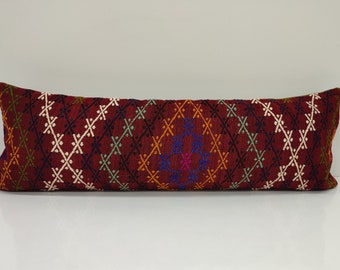 kilim pillows, 12x36, kilim tribal pillow, accent pillow, floor pillow, wool pillow, red kilim pillow, woven pillow, moroccan pillow,UM976