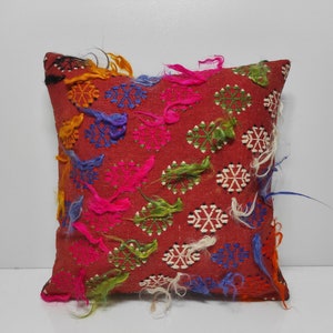 16x16 Multicolored Pillow Cover,Turkish Kilim Pillow,Colorful Boho Pillow, Boho Fringe Pillow, Bohemian Pillow Cover,CANADA,UK,US,AD266