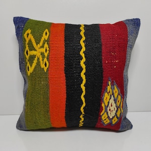 Striped Kilim Pillow, 16x16 Kilim Cushion Cover, 40x40 cm Cushion Cover, US, Throw Pillow, Turkish Pillow Case,Germany,Italy,Boho,CC168