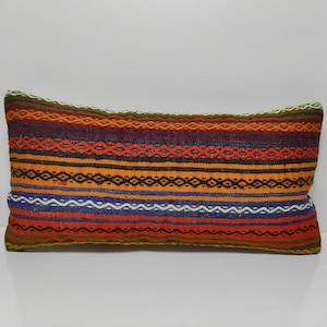 12x24 Multicolored Lumbar Pillow Cover, Extra Long Lumbar, Colorful Boho Pillow, Boho Fringe Pillow, Bohemian Lumbar Pillow Cover, UK, KM409