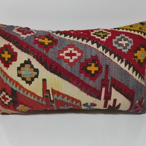 12x20 Turkish Kilim Lumbar, Bohemian Kilim Pillow, Kilim Cushion, Sofa Pillow, Boho Pillow, 12x20 Turkish Decorative Pillow, OE122