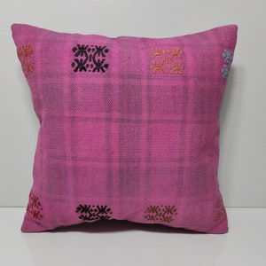 kilim pillow, pink pillow, organic pillow, pillow case 16x16, turkish pillow, ethnic pillow, ethnic decoration,boho home,garden pillow,CC143