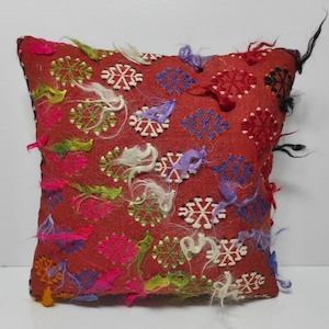 Colorful Boho Pillow, 16x16 Pillow Cover, Turkish Kilim Pillow, Boho Fringe Pillow, Bohemian Pillow Cover,UK,US,NL,AD109