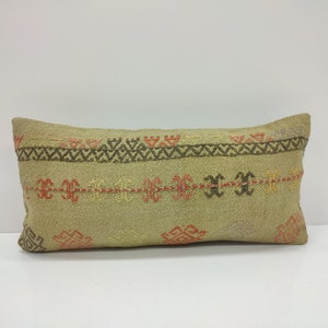 Ottoman Kilim Pillow , 12x24 Turkish Kilim Pillow,  Handmade Pillow Cover,  Handknotted Pillow,  Pillow For Bench,  wedding gift, KM754
