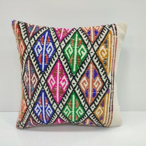 Vintage Pillow Case, 16x16 Bohemian Kilim Pillow, Accent Kilim Pillow, Boho Sham Cover, Decorative Turkish Kilim Pillow, USA, UK, FR, AD443