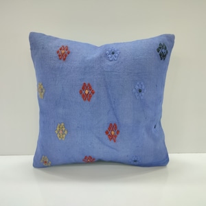 16x16 Blue Kilim Pillow, Bohemian Kilim Pillow, Kilim Cushion, Sofa Pillow, Turkish Decorative Pillow, CANADA, USA, NL, AD557