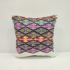 Multicolored Pillow Cover, 16x16, Turkish Kilim Pillow, Colorful Boho Pillow, Boho Fringe Pillow,  Bohemian Pillow Cover, CANADA, USA, CC327