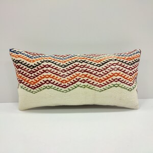 12x24 Multicolored Lumbar Cover, Kilim Pillow, outdoor bolster pillow, neck pillow, Bohemian Lumbar Pillow Cover, USA, UK, KM718