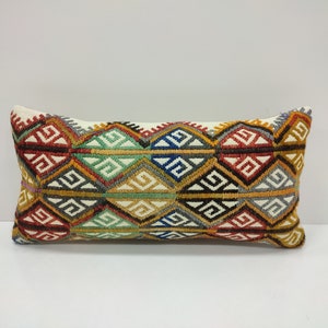 12x24 Multicolored Lumbar Pillow Cover, Kilim Pillow, Colorful Boho Pillow, Boho Fringe Pillow, Bohemian Lumbar Pillow Cover, USA, UK, KM761