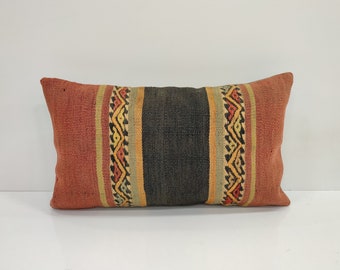 Oreiller Kilim, Oreiller Kilim décoratif 12x20, Housse de coussin, Oreiller Jetable, Oreiller Boho Kilim 12x20, Oreiller Kilim turc, États-Unis, OE295