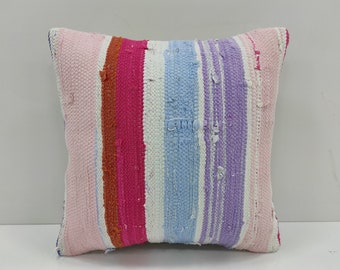 24 x 24 インチ ストライプ キリム ピロー、60 x 60 cm 幾何学模様