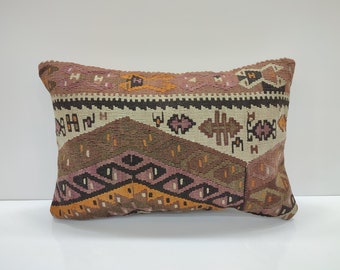 Ethnic Lumbar Cover, 16x24 Boho Pillow, Pillow Sham, Turkish Vintage Pillow, Sofa Lumbar Pillow, Kilim Pillow, Throw Pillow, USA, 4-6  352
