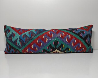12x36 Turkish Kilim Lumbar,Bohemian Kilim Pillow,Kilim Cushion,Sofa Pillow,Boho Pillow,12x36 Turkish Decorative Pillow,UK,US,CANADA,UM406