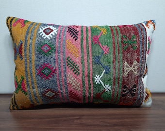 16x24 Multicolored Lumbar Pillow Cover, Extra Long Lumbar, Colorful Boho Pillow, Boho Fringe Pillow, Bohemian Lumbar Pillow Cover, 4-6  090