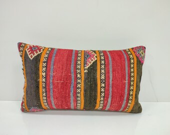 Oreiller rayé 12x20, coussin de tapis rayé, décoration intérieure, authentique, ameublement, meubles de patio, oreiller kilim, Royaume-Uni, OE198