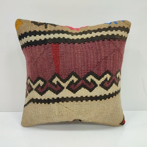 Handmade Pillow, Turkish Kilim Pillow, Cushion Cover,16x16 Oriental Pillow, Vintage Pillow,  Moroccan, Ottoman Pillow Covers, USA, AD397