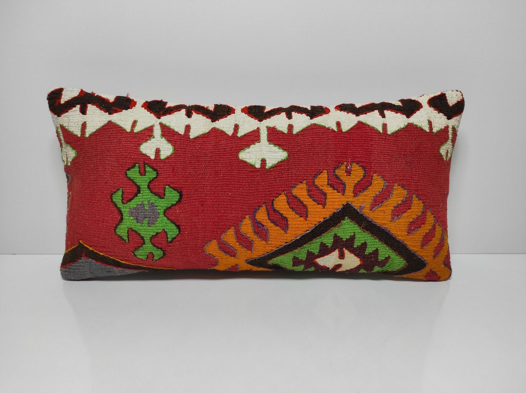 Red Kilim Pillow,handmade,pillow Cover 12x24,decorative Pillow,boho