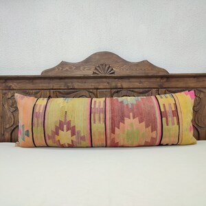 16x47 Kilim Lumbar Pillow, Turkish Kilim Pillow, Vintage Kilim Pillow, Sofa Throw Pillow, Tribal Pillow, Cushion Cover, Bedding Pillow, KY12