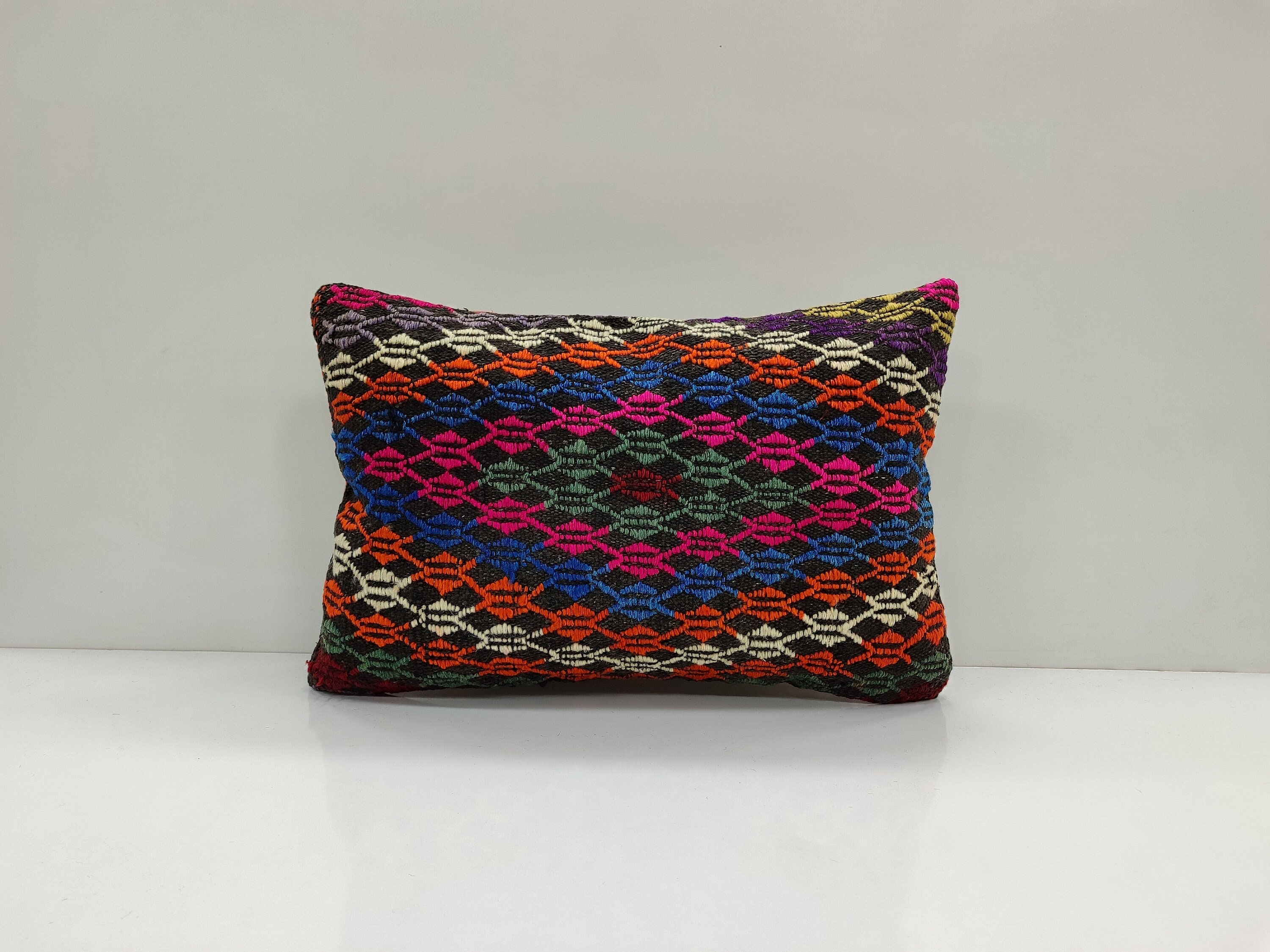16x24 Multicolored Lumbar Pillow Cover, Kilim Pillow, Colorful Boho Pillow, Fringe Pillow, Bohemian Lumbar Pillow, UK, CANADA, ABD, 4-6 434