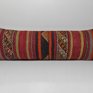 Turkish Kilim Lumbar, Bohemian Kilim Pillow, Kilim Cushion, Sofa Pillow, Boho Pillow, 12x36 Turkish Decorative Pillow, UK,US,CANADA,UM389
