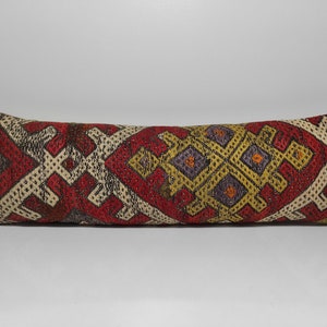 Turkish Kilim Lumbar, Bohemian Kilim Pillow, Kilim Cushion, Sofa Pillow, Boho Pillow, 12x36 Turkish Decorative Pillow, UK, US, CANADA, UM354
