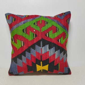 16x16 Kilim Cushion Cover, Kilim Pillow, 40x40 cm Cushion Cover, Throw Pillow, Turkish Pillow Case, Germany, Italy, Boho,  AD245