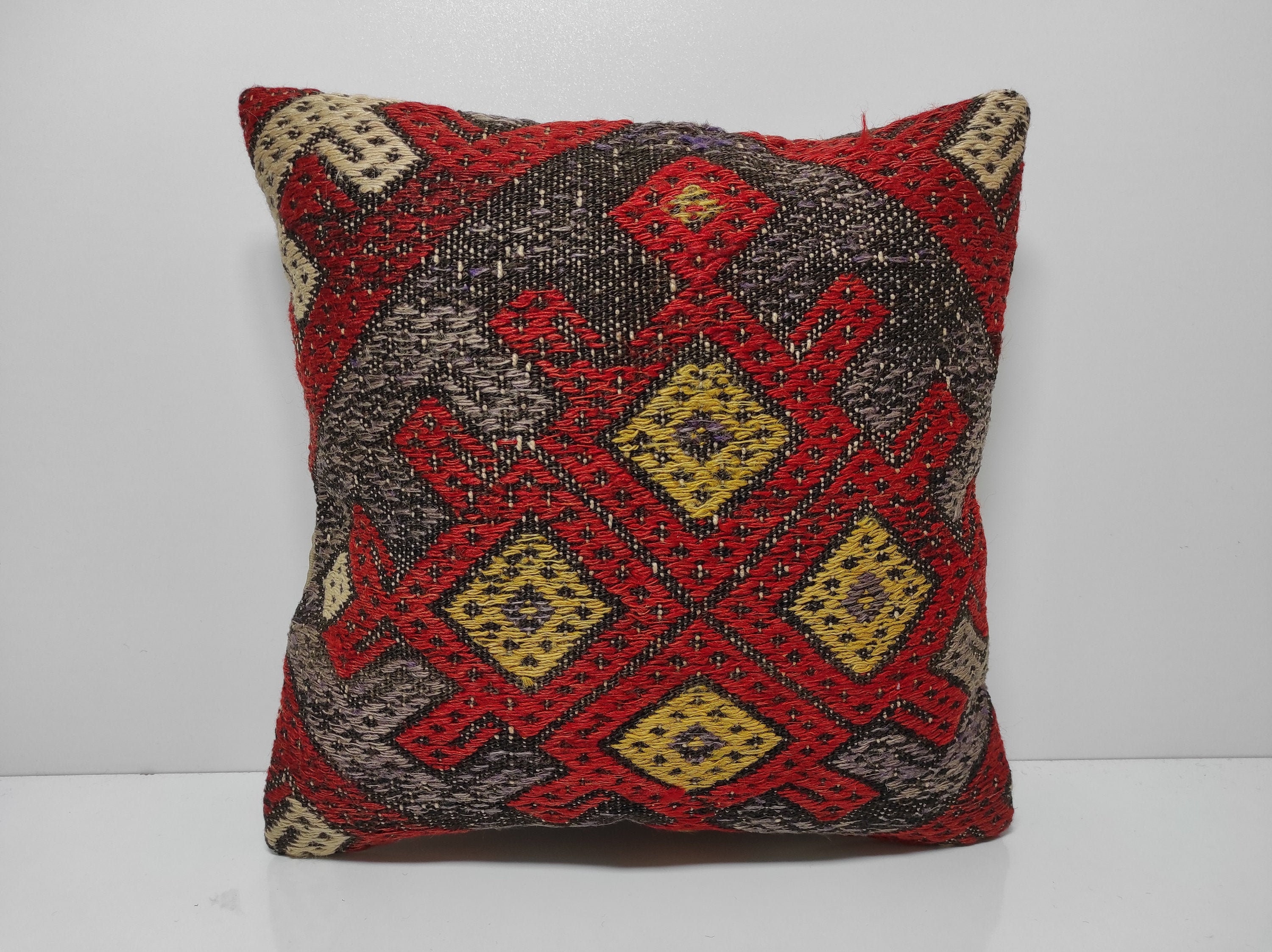 kilim cushions 05021 throw pillow geometric kilim pillow turkish kilim pillow floor pillow 16x16 handwoven pillow boho decor