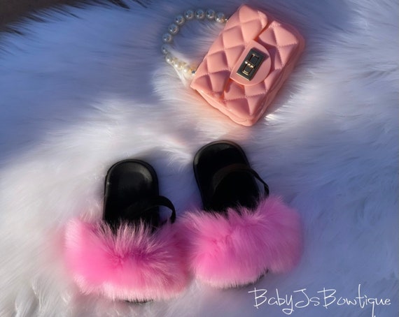 Girls Plush Faux Fur Slippers and Mini Purse Etsy Canada