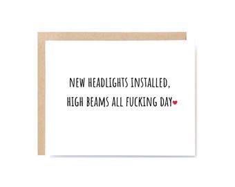 Funny Cosmetic Surgery Card – New Headlights High Beams Joke – Snarky Humor
