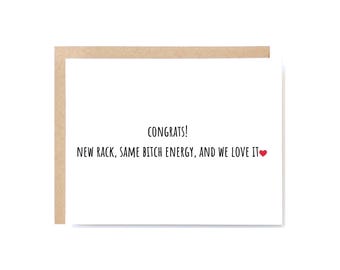 Dirty Boob Job Card – New Rack Same Bitch Energy Joke – Funny Adult Humor