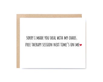 Funny Apology Card – Free Therapy Chaos Joke – Snarky Adult Humor