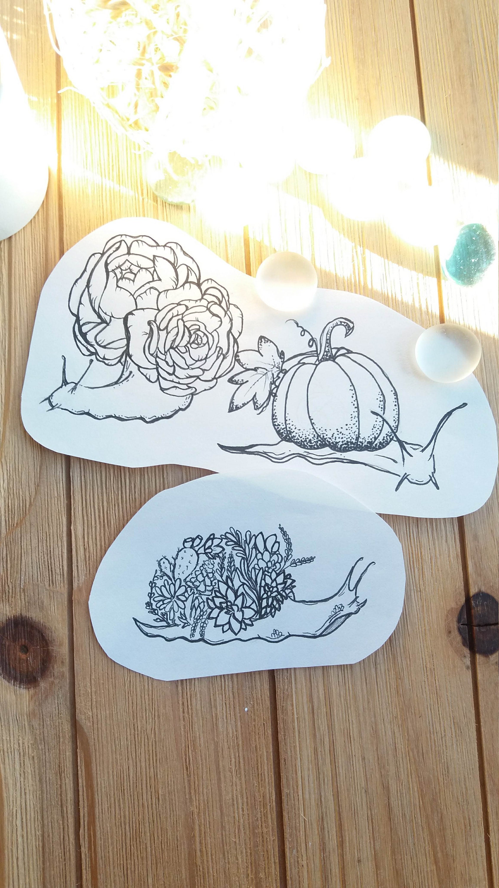 Unique Snail Tattoo Design Set of Two Cacti Peony & - Etsy