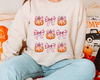 Sudadera de calabaza de otoño / Sudadera con lazo de calabaza / Sudadera linda de otoño / Calabaza de Halloween / Sudadera con lazo coqueta / Sudadera con lazo rosa