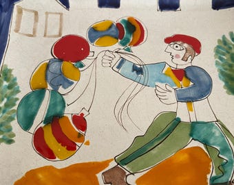 Vintage Giovanni De Simone large plate.  Italian mid century ceramics. Width 26 cm.