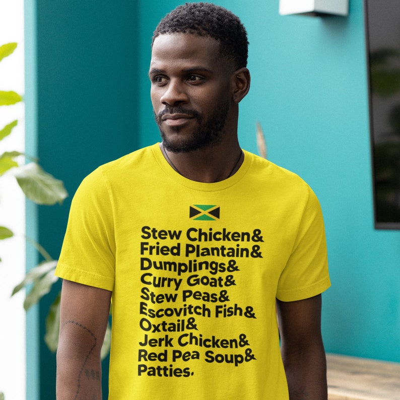 Top 10 Jamaican Food, Jamaican Tee, West Indian T Shirt, Jamaica Flag