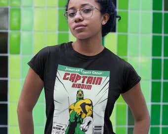 Captain Riddim T-Shirt, Black Culture, Jamaica Tee, Jamaican Shirt, Jamaican Comic, Novelty Tee
