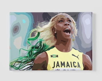 Shelly Ann Fraser Pryce Canvas, Art Design, Jamaican Canvas, Athletics, Jamaican Art, Landscape Canvas, Sports, Track, Gift Idea, Home Decor