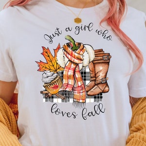 Just a Girl Who Loves Fall Short-Sleeve Unisex T-Shirt, Fall Lover&#39;s T-Shirt, Cute Fall Shirts for Women, Fall Shirts for Women, Fall Gifts