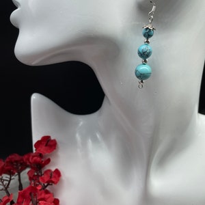 Blue Turquoise Dangle Earrings, 925 Sterling Silver Ear Wires, Hypoallergenic