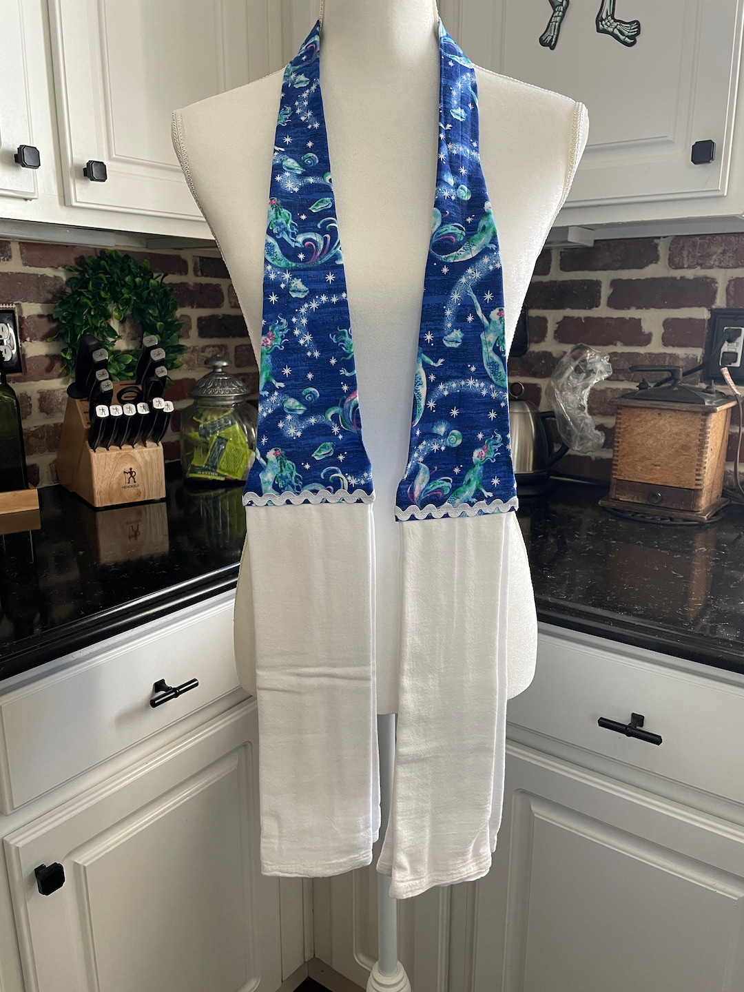 Kitchen Towel Boa, Kitchen Towels, Kitchen Scarf, Dish Towel Boa, Blue