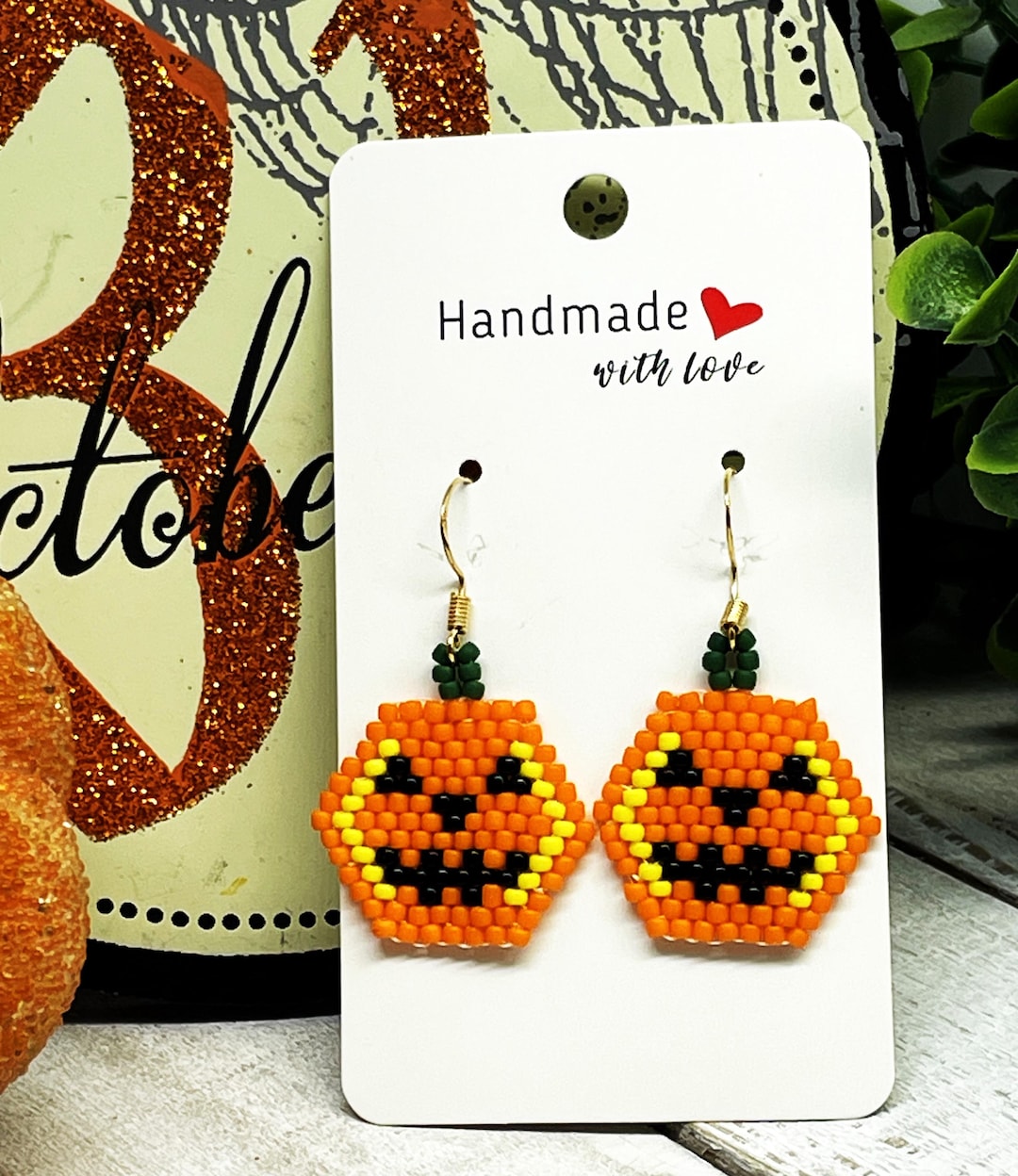 Golden Lily Halloween Beaded Pumpkin Earrings main image 1