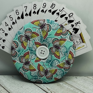 Butterfly Print Playing Card Holder Set: Cotton Fabric, Arthritis Aid
