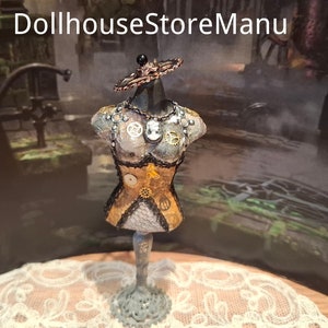 Dollhouse Steampunk Dressed Mannequin, Miniature Dummy with Clock Gears, 1:12 scale